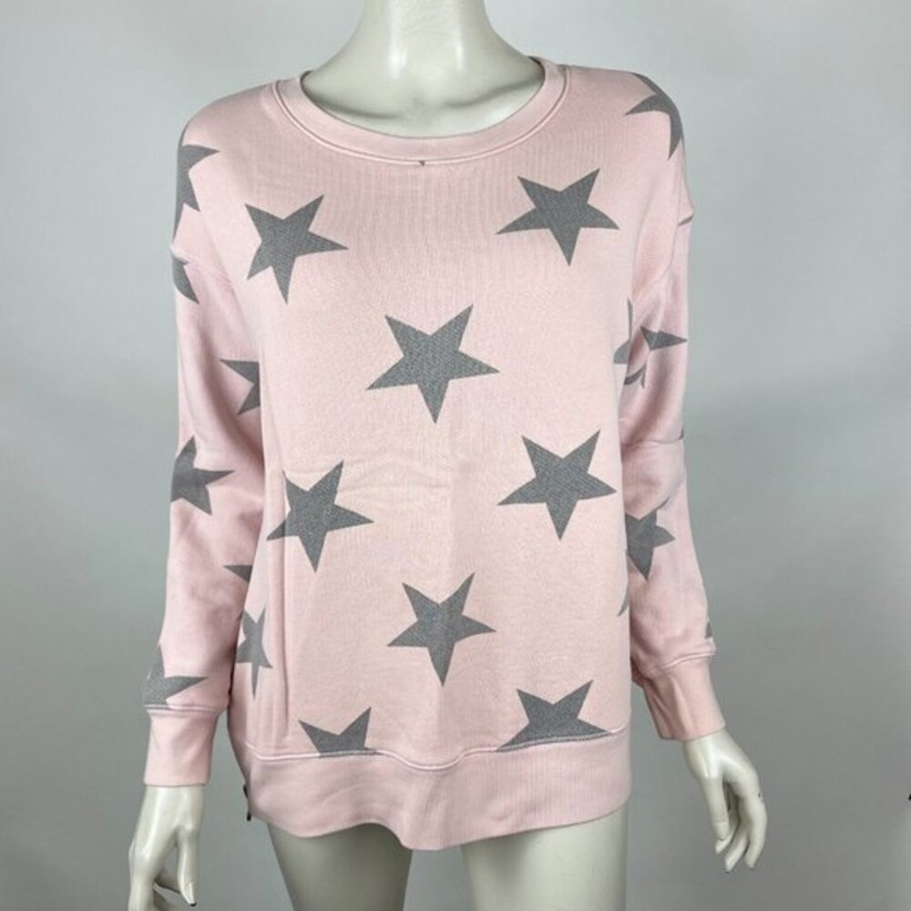 Sundry Pink Star Zip Boyfriend Sweatshirt Long Sleeve Cotton Pullover Women 1 S